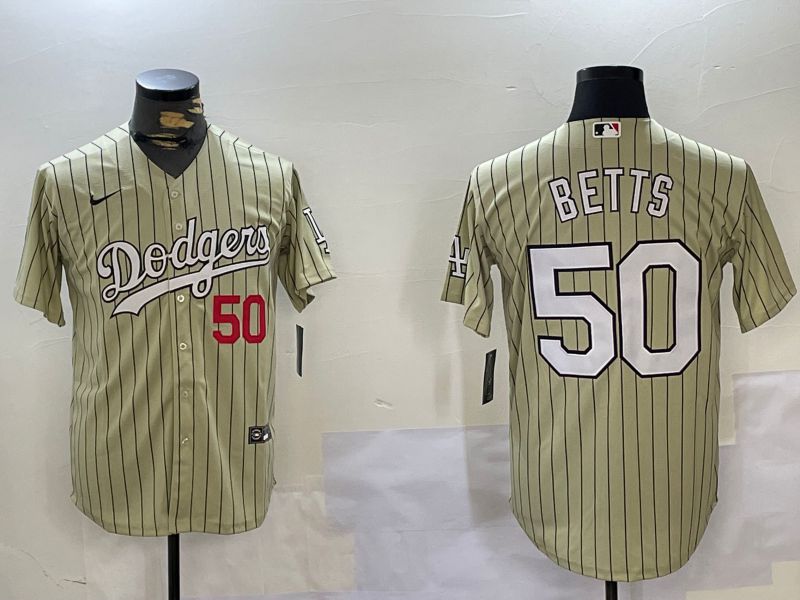 Men Los Angeles Dodgers #50 Betts Green Stripe Game 2024 Nike MLB Jersey style 1